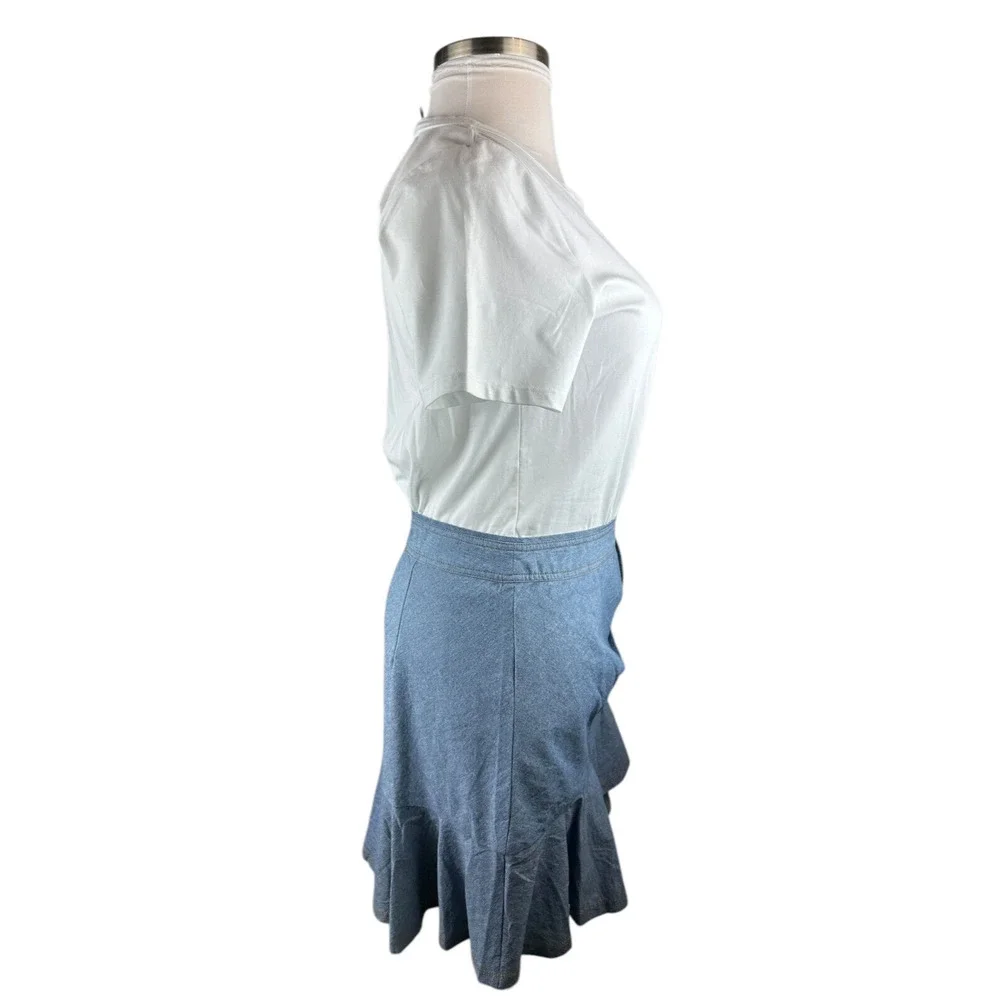 NWT Veronica Beard Chambray Bari T-Shirt Dress Tie Waist Ruffle Women's Large - Picture 7 of 15